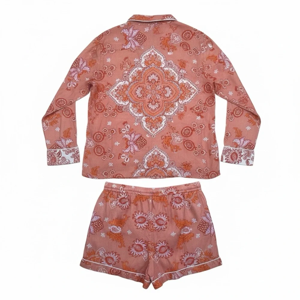 Roller Rabbit Orange Coral Pink Floral Pajama Set Size Medium - Picture 4 of 6